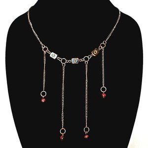#488 Basic Bronze Chain and Bead Geometric Fringe Necklace